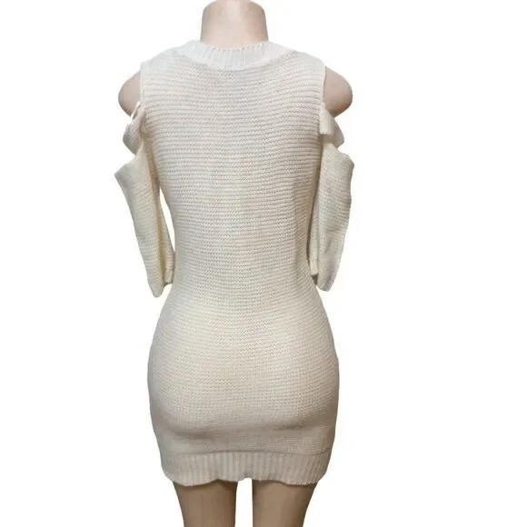 MAD For Me Shoulder Cut Out Dress Women Small Cream Acrylic Off Shoulder - Picture 3 of 5